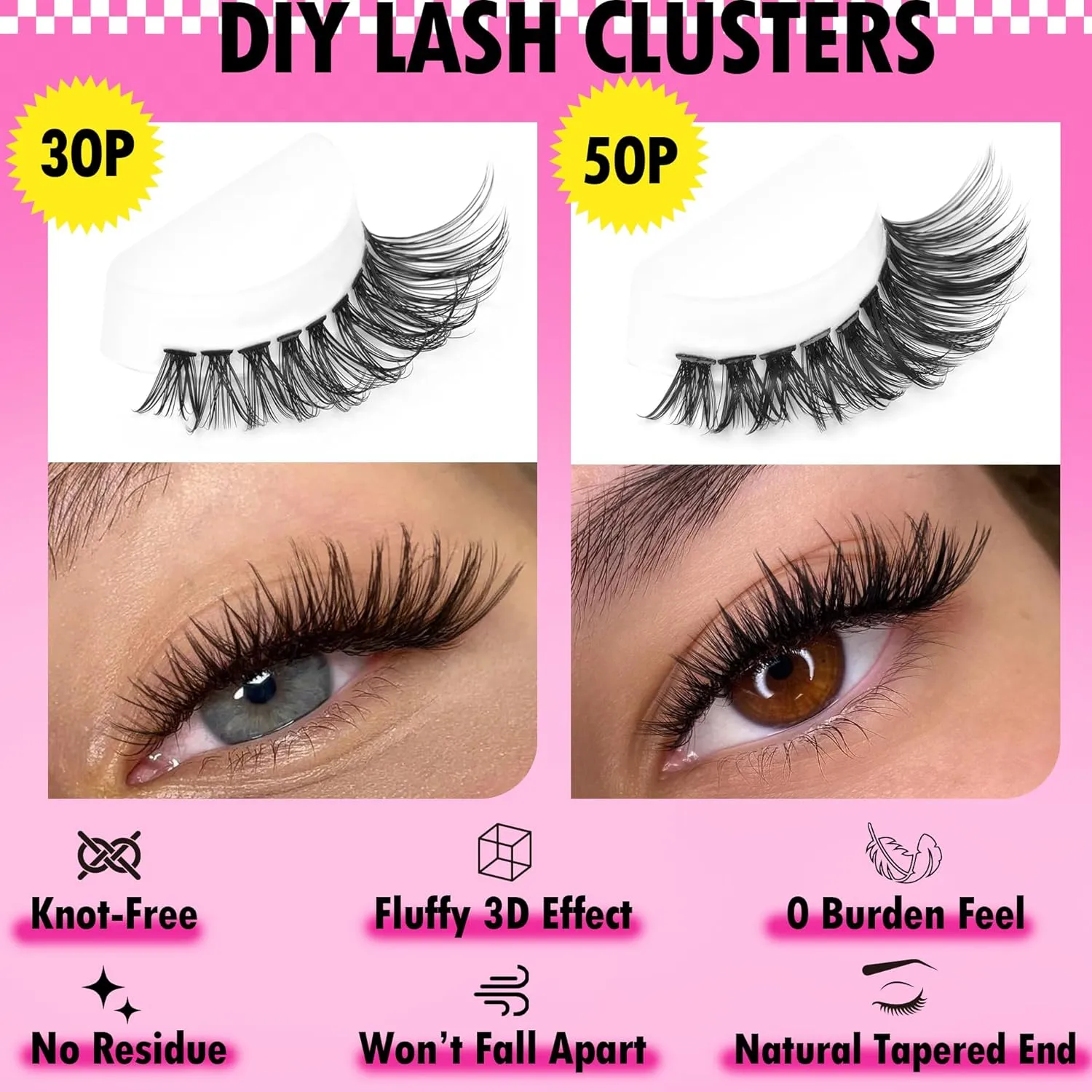 Lash Extension Kit 30D&50D Eyelash Extension Kit D-curly Lash Clusters Kit with Lash Bond and Seal 560 Pcs Natural Lashes Extension Kit with Lash Tweezers by Calphdiar (30D 50D-D-8-16MIX KIT)