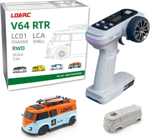 LDARC 1:64 Scale Mini RC Sports Car 2.4Ghz Ideal for Racing Enthusiasts, Racing Remote Contrl Model with RGB Lights Comes with DIY Interchangeable Body Case（Orange）