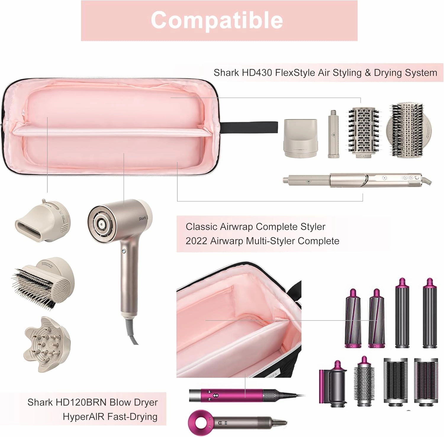 Leudes Hair Tools Travel Bag for Shark Flexstyle Carrying Case Portable Shark Hair Air Wrap Dryer Case Waterproof Dustproof Flat Curling Iron Travel Organizer