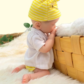 Lifelike Full Body Silicone Reborn Baby Dolls Girl - 11Inch Realistic Full Silicone Body Baby Doll with Big Eyes Yellow Frog Set for 3  Years Old