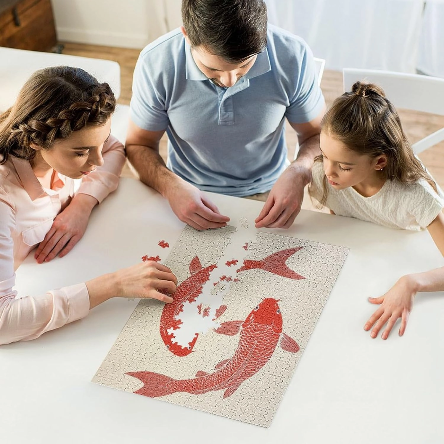 Line Drawing of Two Red Fish Wooden Puzzle Unique Jigsaw Puzzle for Adult Wall Art Picture 500 PCS