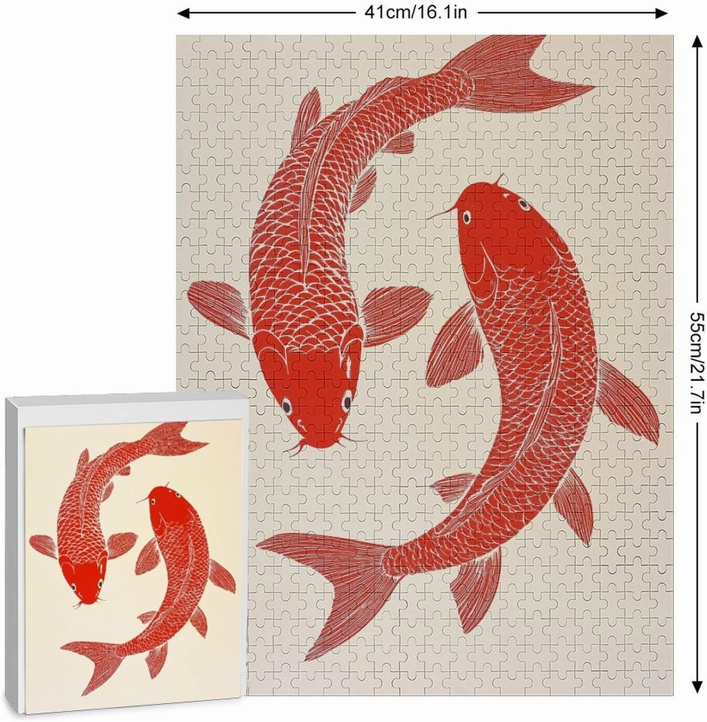 Line Drawing of Two Red Fish Wooden Puzzle Unique Jigsaw Puzzle for Adult Wall Art Picture 500 PCS