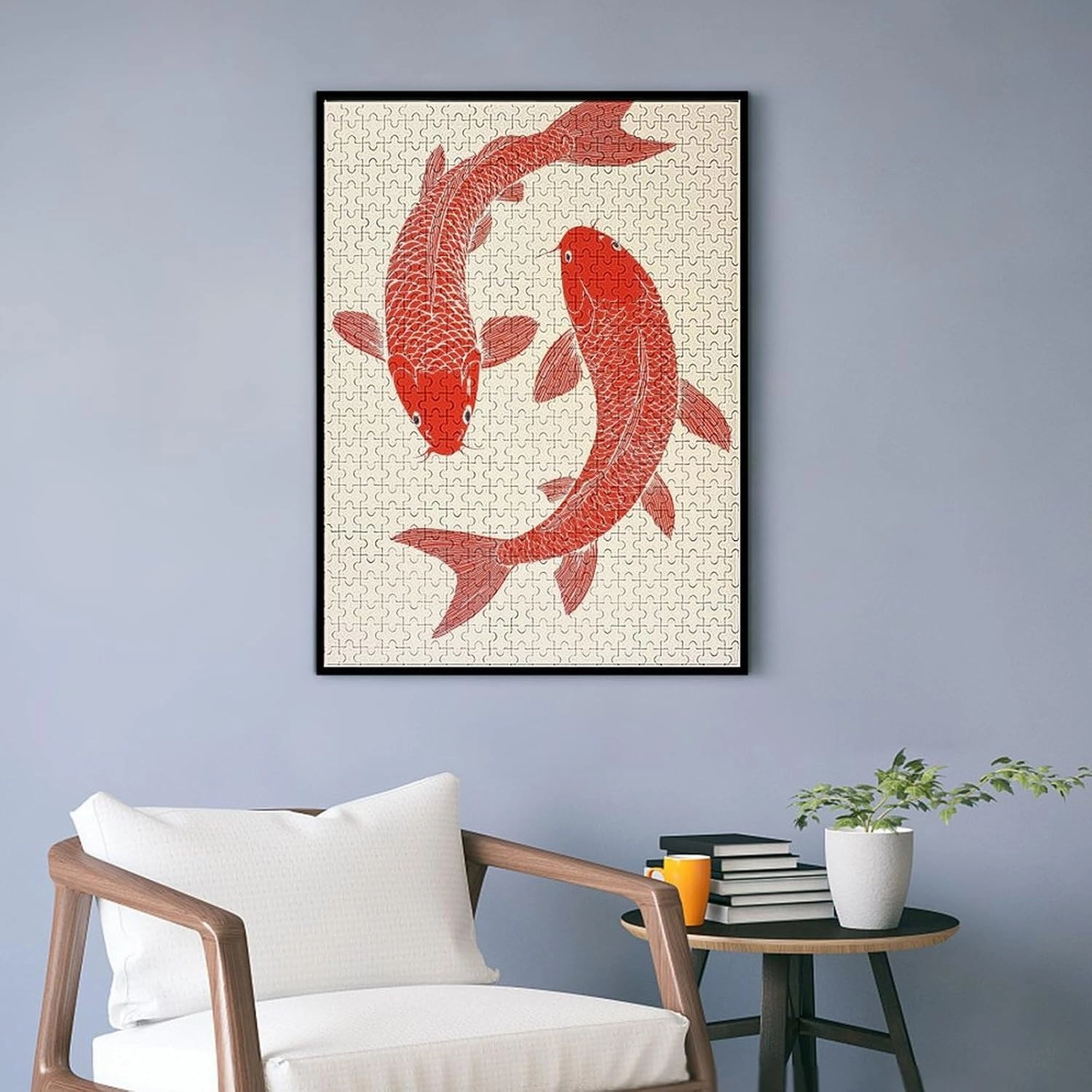Line Drawing of Two Red Fish Wooden Puzzle Unique Jigsaw Puzzle for Adult Wall Art Picture 500 PCS