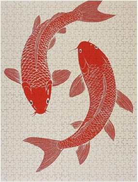 Line Drawing of Two Red Fish Wooden Puzzle Unique Jigsaw Puzzle for Adult Wall Art Picture 500 PCS