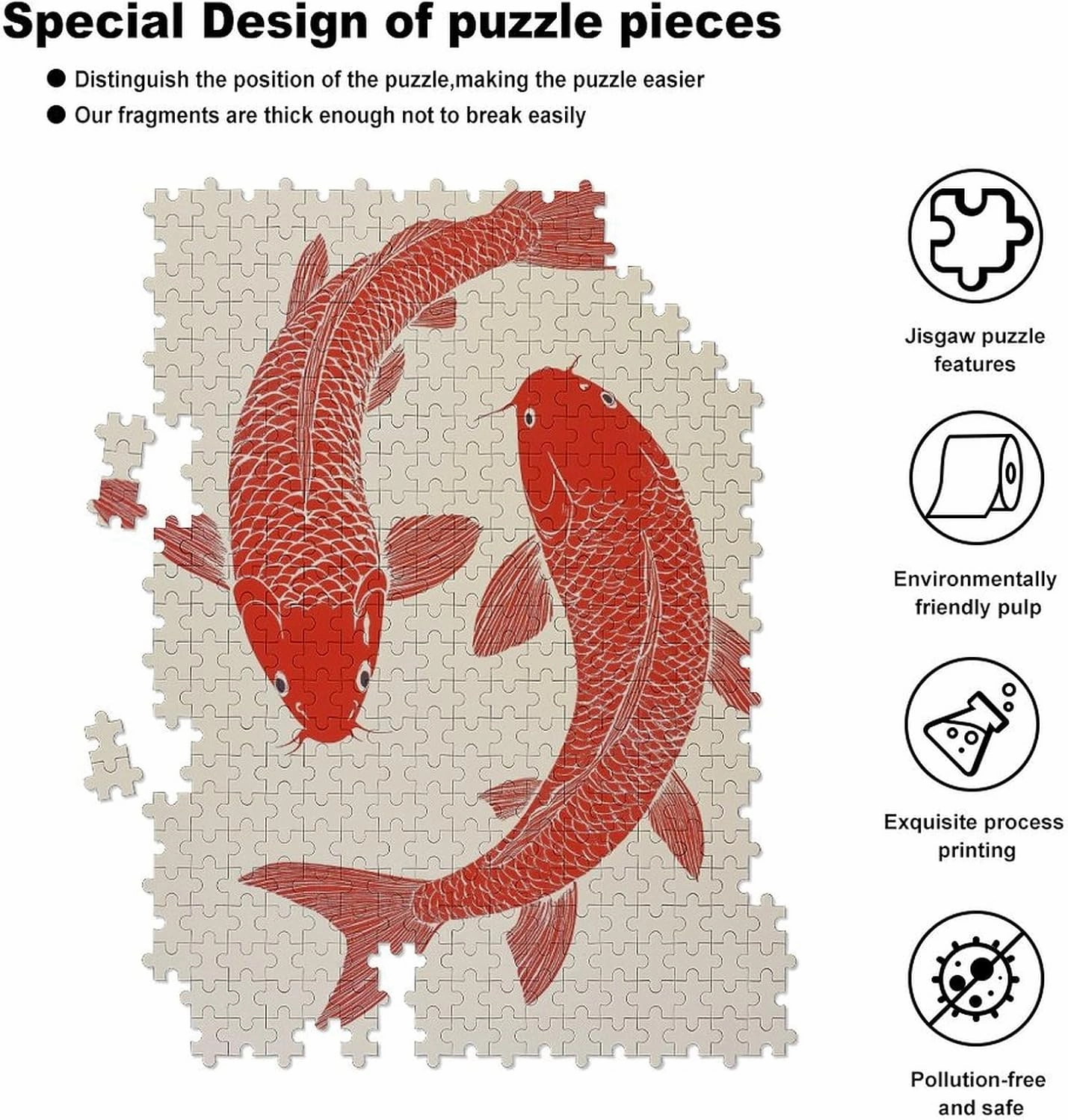 Line Drawing of Two Red Fish Wooden Puzzle Unique Jigsaw Puzzle for Adult Wall Art Picture 500 PCS