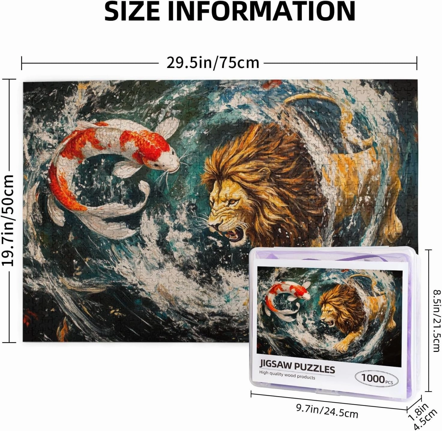 Lion and Fish Jigsaw Puzzle 1000 Piece for Adults & Kids, Wall Hanging Puzzles Intellectual Decompressing Fun Family Game Large Puzzle Game Toys Gifts
