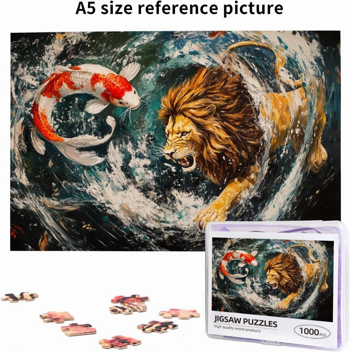 Lion and Fish Jigsaw Puzzle 1000 Piece for Adults & Kids, Wall Hanging Puzzles Intellectual Decompressing Fun Family Game Large Puzzle Game Toys Gifts