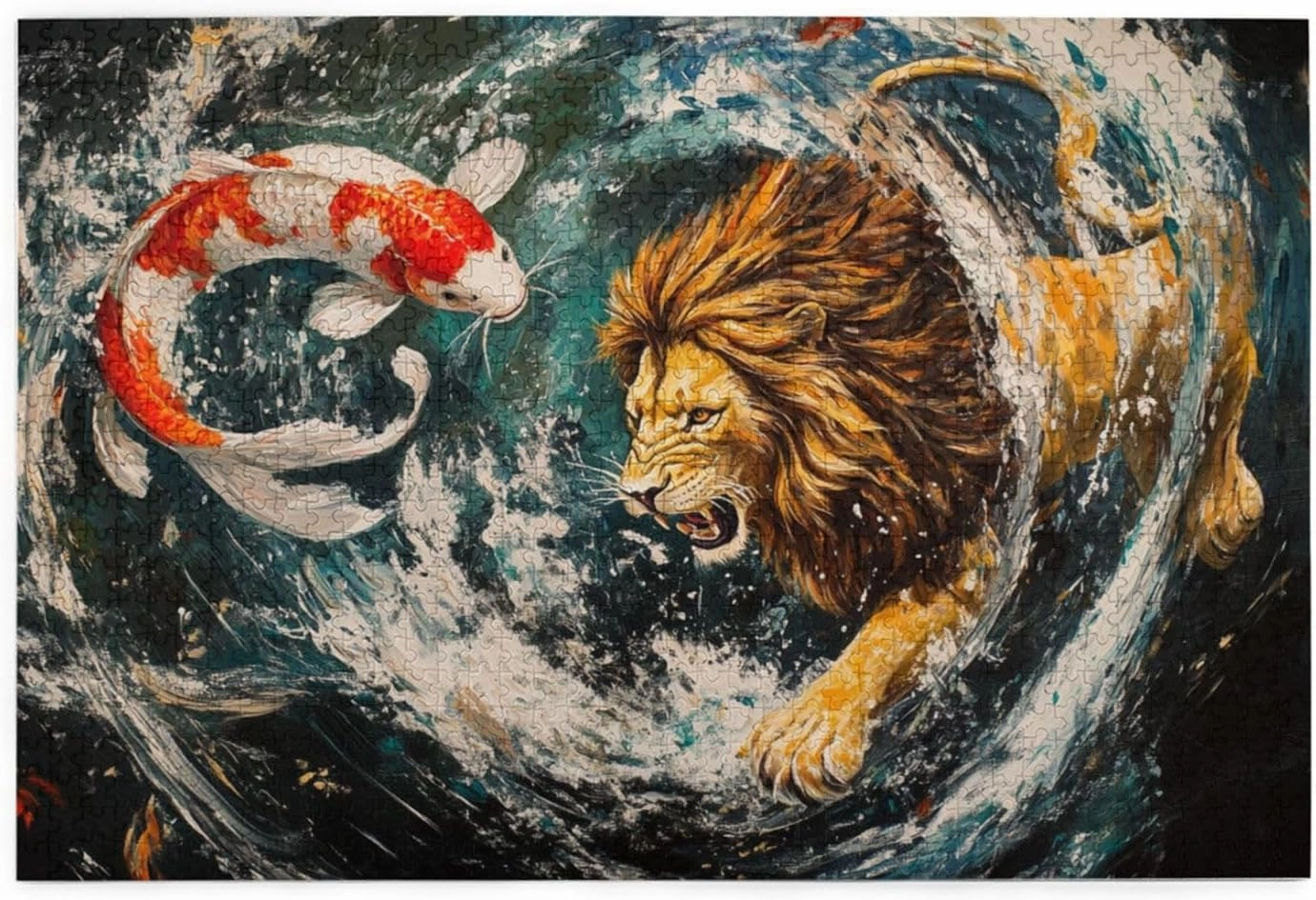 Lion and Fish Jigsaw Puzzle 1000 Piece for Adults & Kids, Wall Hanging Puzzles Intellectual Decompressing Fun Family Game Large Puzzle Game Toys Gifts