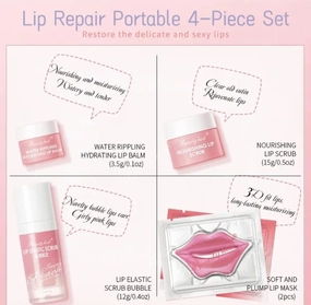 Lip Care Kit - Repairs Dry and Chapped Lips With Moisturizing Balm, Scrub, Elastic Exfoliating Bubble Scrub and Night Mask