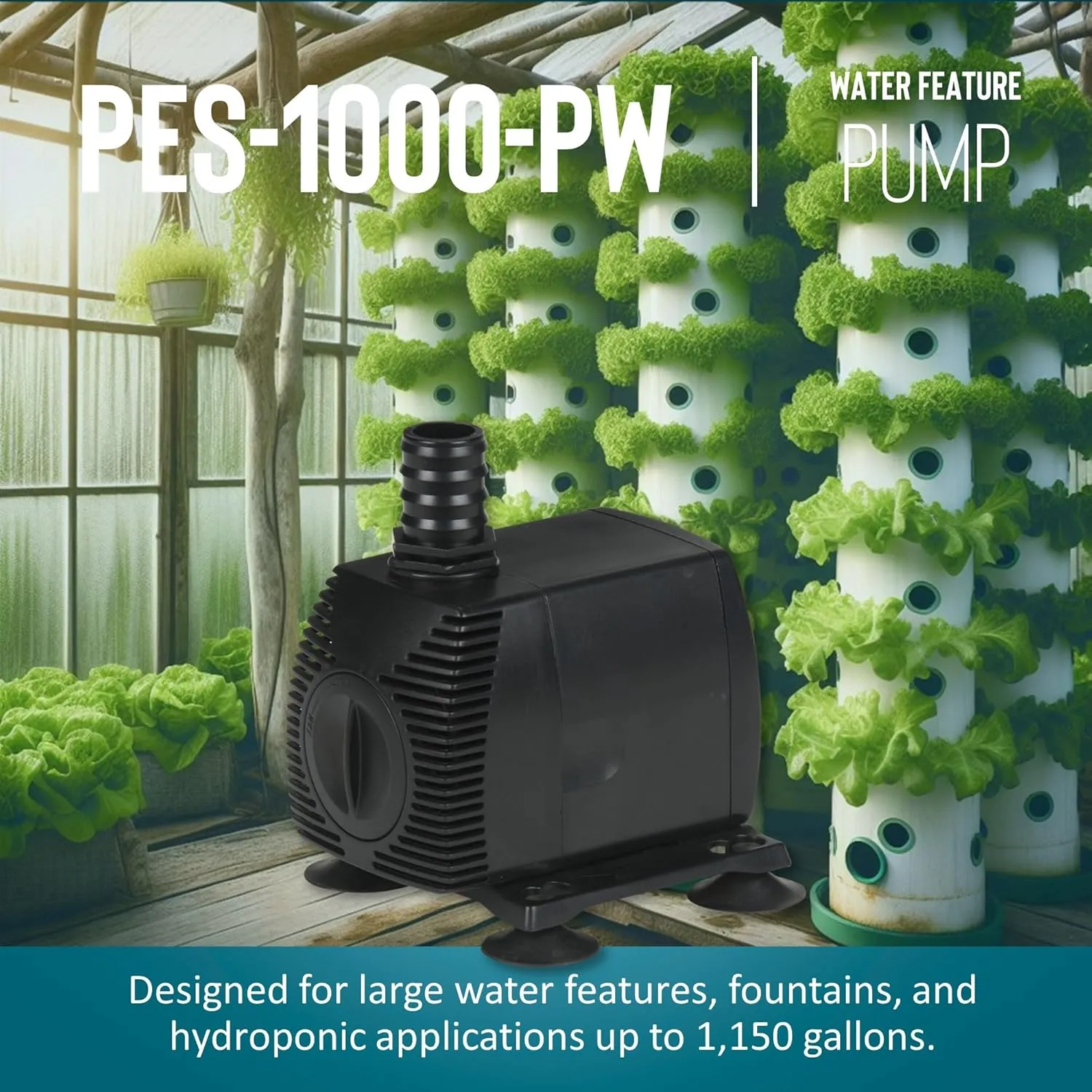 Little Giant PES-1000-PW 115-Volt, 1150 GPH Magnetic Drive Fountain/Pond Pump with 15-Ft. Cord, Black, 566722