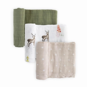 Little Unicorn Premium Muslin Swaddle Blanket 3 Pack | for swaddling, Play, Nursing & More | Giftable Set of 3 (Oh Deer 2)