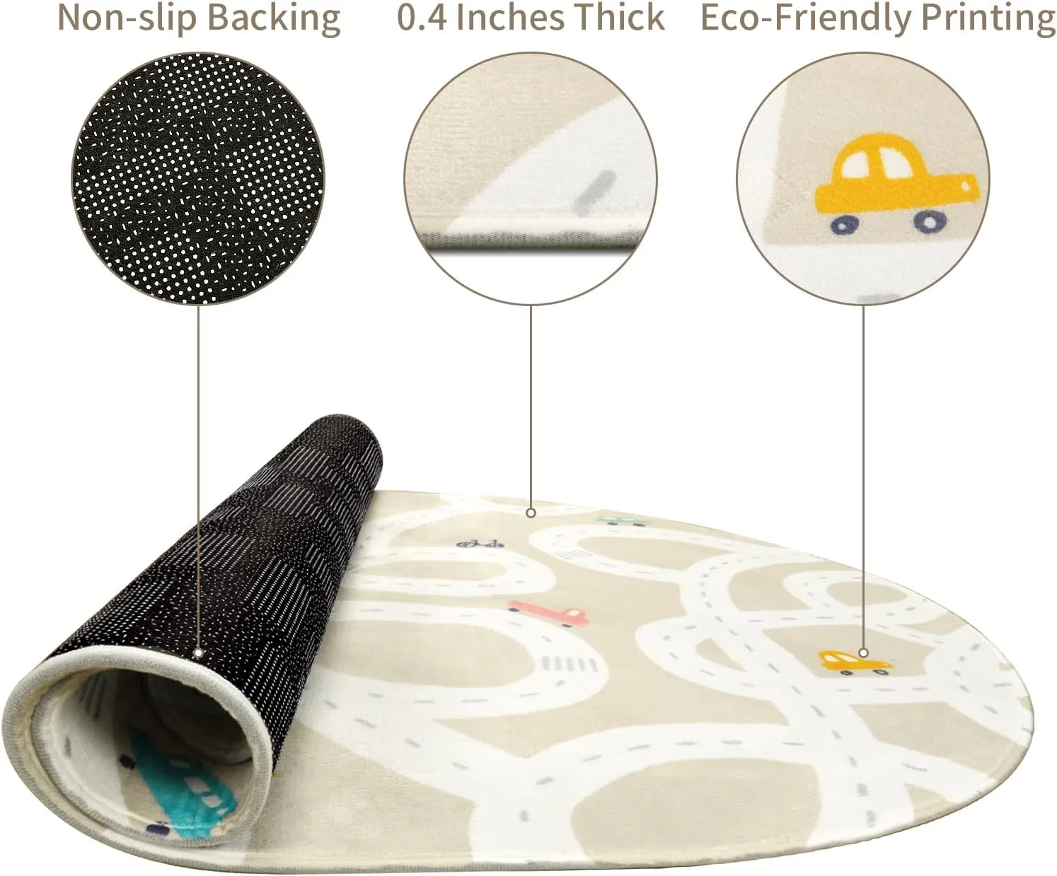 LIVEBOX 4'x6' Toy Car Rug for Kids Room, Machine Washable Area Rug, Non-Slip Road Mat for Playroom, Educational Car Playmat for Nursery, Skin-Friendly Carpet for Bedroom, School