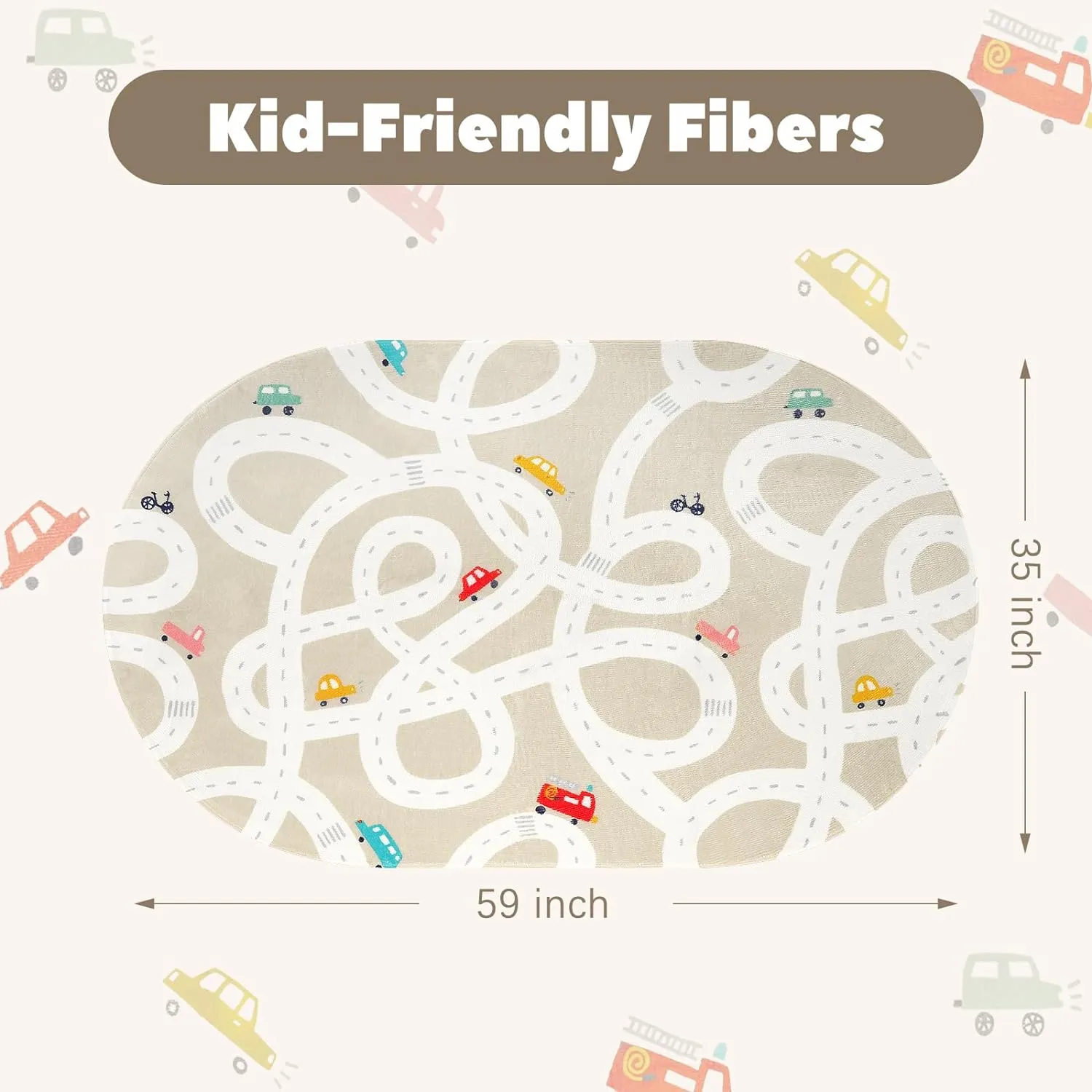 LIVEBOX 4'x6' Toy Car Rug for Kids Room, Machine Washable Area Rug, Non-Slip Road Mat for Playroom, Educational Car Playmat for Nursery, Skin-Friendly Carpet for Bedroom, School