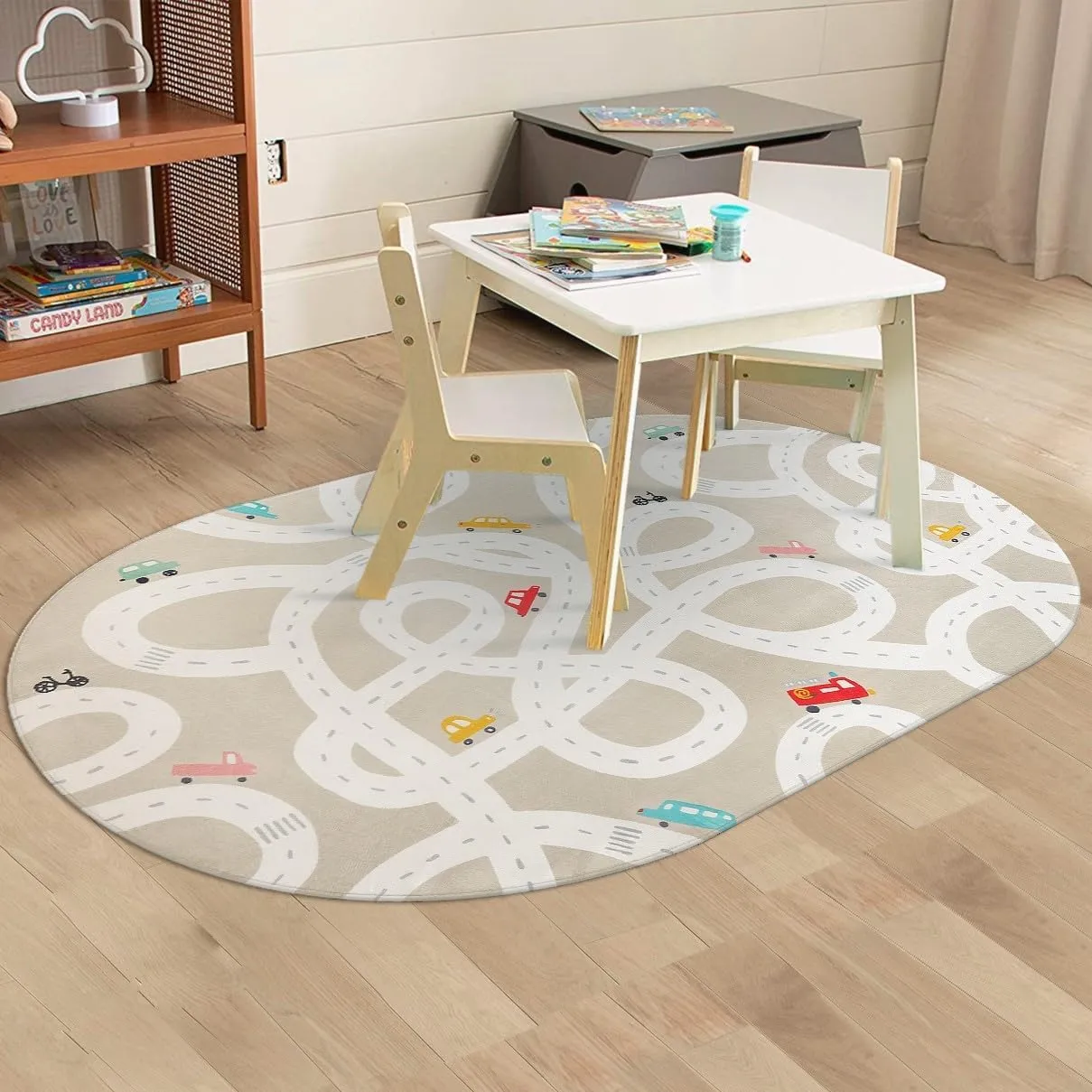 LIVEBOX 4'x6' Toy Car Rug for Kids Room, Machine Washable Area Rug, Non-Slip Road Mat for Playroom, Educational Car Playmat for Nursery, Skin-Friendly Carpet for Bedroom, School