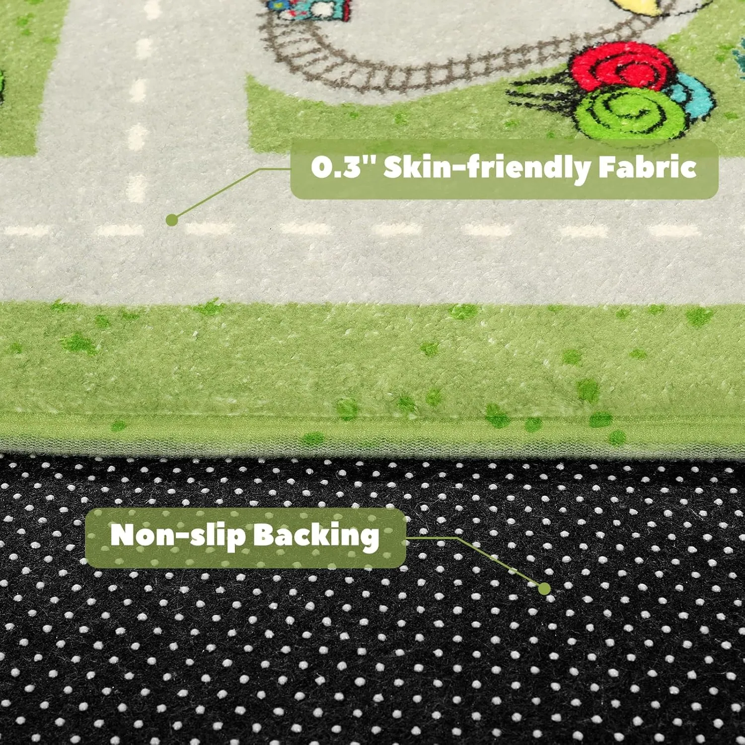 LIVEBOX Green Kids Playroom Rug, 5'x7' Washable Road Mat for Kids Room, Non-Slip Soft Car Play Mat for Baby Nursery, Large City Traffic Classroom for Boys Girls Dorm Toy Room Tent
