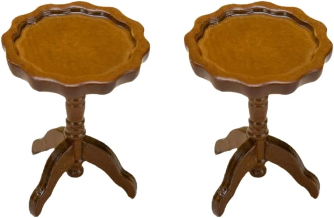 LOGOFUN 2 Pcs Miniature Wooden Table 1:12 Scale Round End Table Model Dollhouse Furniture Accessories