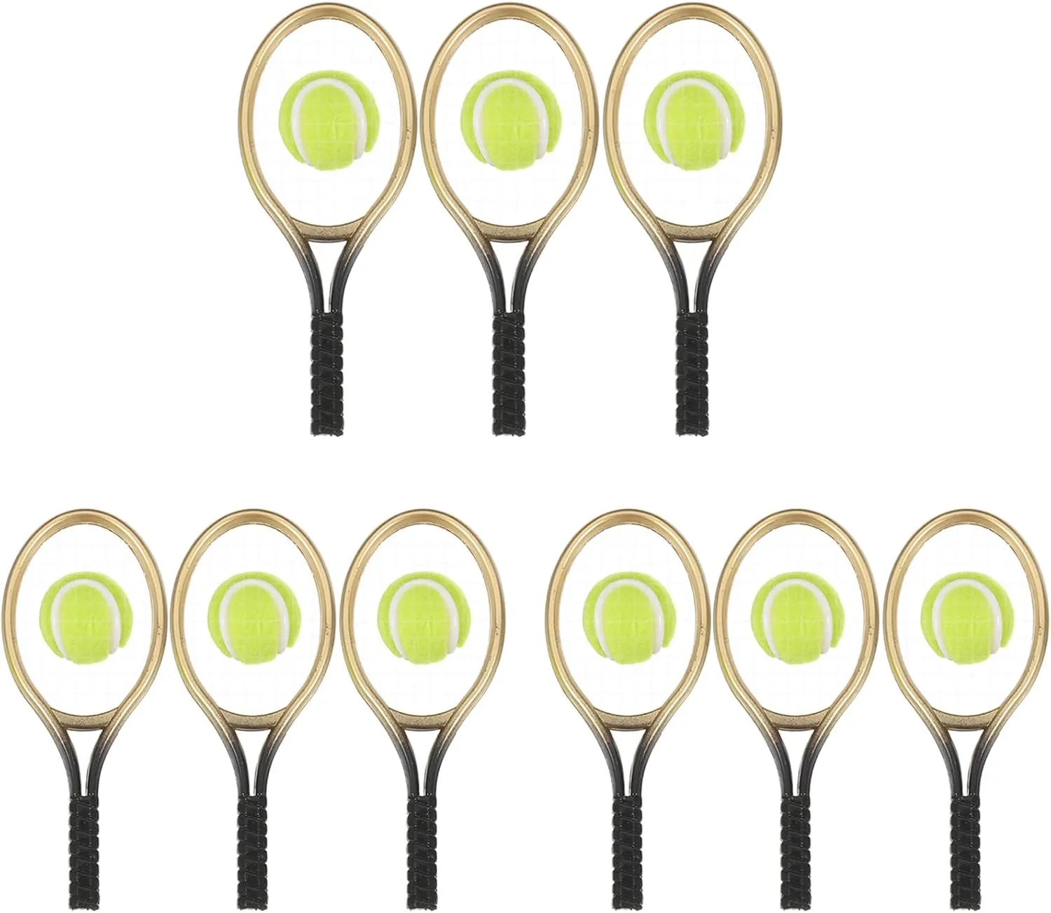 LOGOFUN 9 Sets Mini Tennis Racket and Ball Set 1:12 Miniature Tennis Racquet Kit Dollhouse Tennis Toy Mini Tennis Cake Topper for Sports Equipment Dollhouse Decorations Accessories
