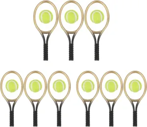 LOGOFUN 9 Sets Mini Tennis Racket and Ball Set 1:12 Miniature Tennis Racquet Kit Dollhouse Tennis Toy Mini Tennis Cake Topper for Sports Equipment Dollhouse Decorations Accessories