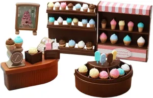 LOGOFUN Dollhouse Ice Cream Store Set Miniature Ice Cream Counter Cake Cabinet Mini House Accessories