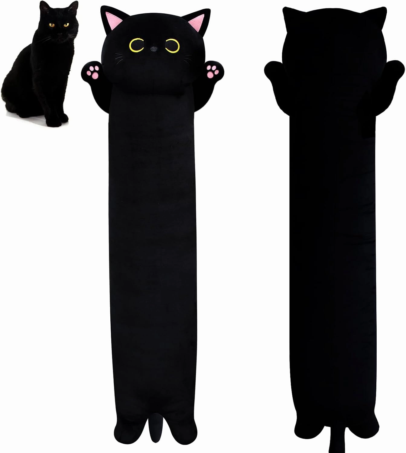 Long Black Cat Plush Pillow, 40.5" Cute Black Cat Stuffed Animal Plushie, Kawaii Cat Toys Throw Pillow for Kids, Home Decorations