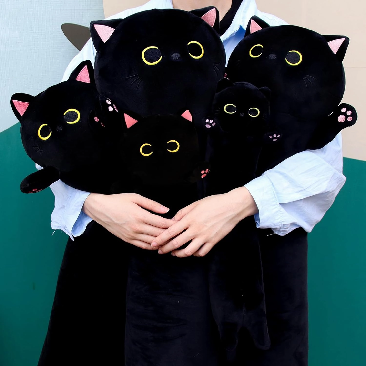 Long Black Cat Plush Pillow, 40.5" Cute Black Cat Stuffed Animal Plushie, Kawaii Cat Toys Throw Pillow for Kids, Home Decorations