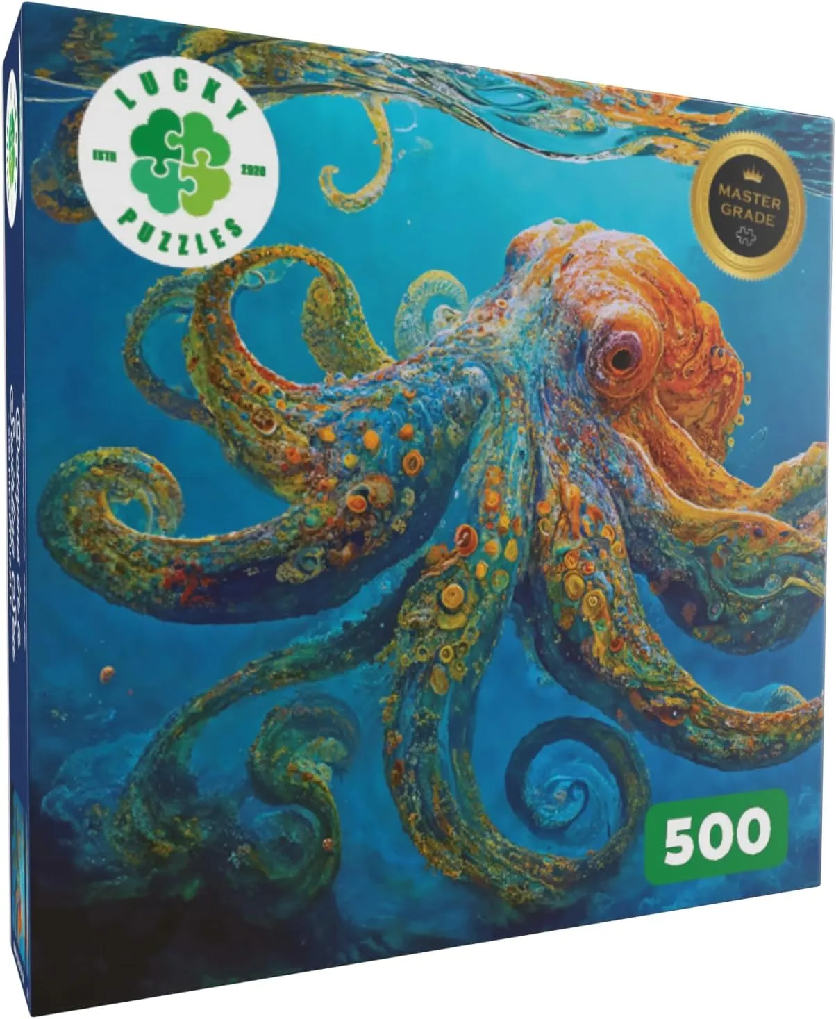 Lucky Puzzles Octopus in a Swirling Sea | 500 Piece Jigsaw Puzzle for Adults | Best New Marine Artwork Puzzle | Unique Brain Teaser | 18 x 24 Inches