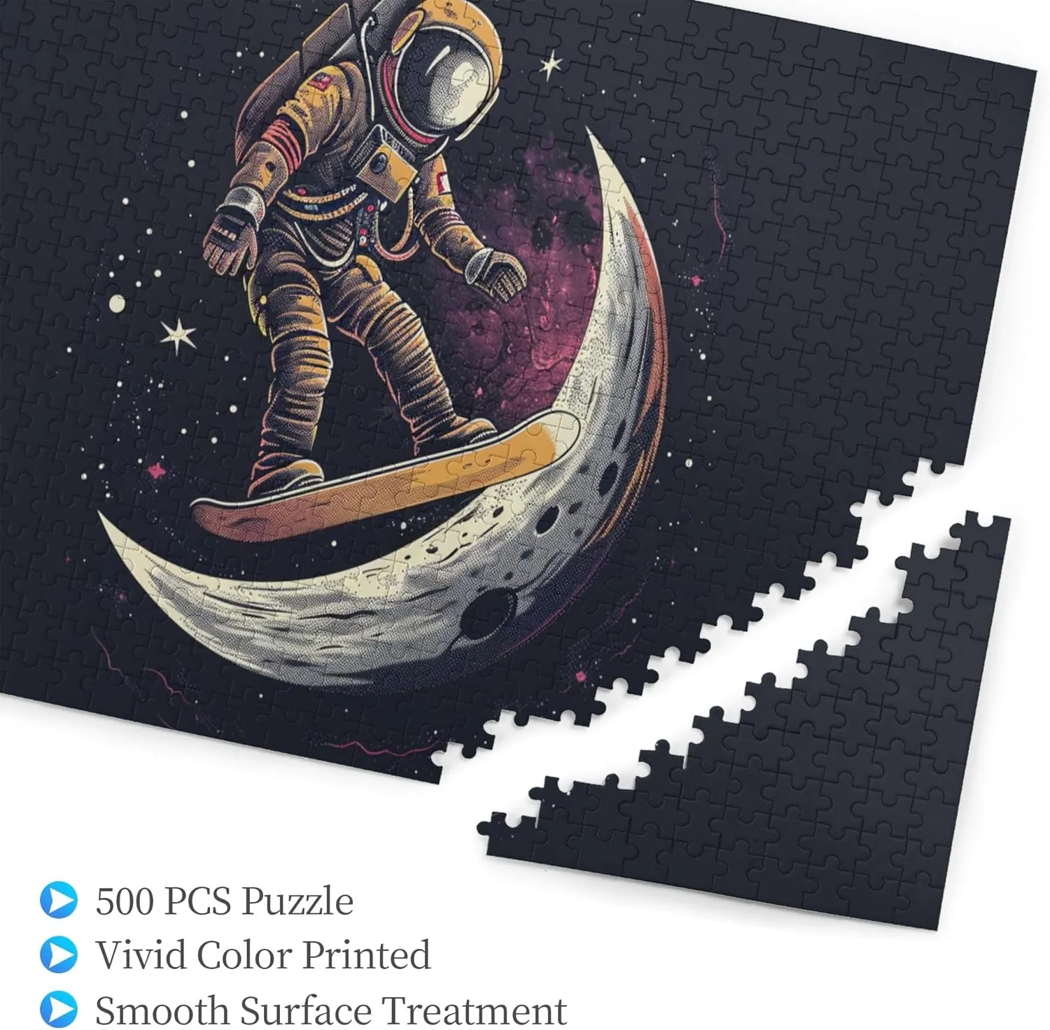 Lunar Skateboarding Astronauts 500 Pcs Jigsaw Puzzles,Unique Artwork for Adults,Great for Relaxation and Display for Puzzle Enthusiast,Challenging Brain Exercise,Modern Art Wooden Puzzle