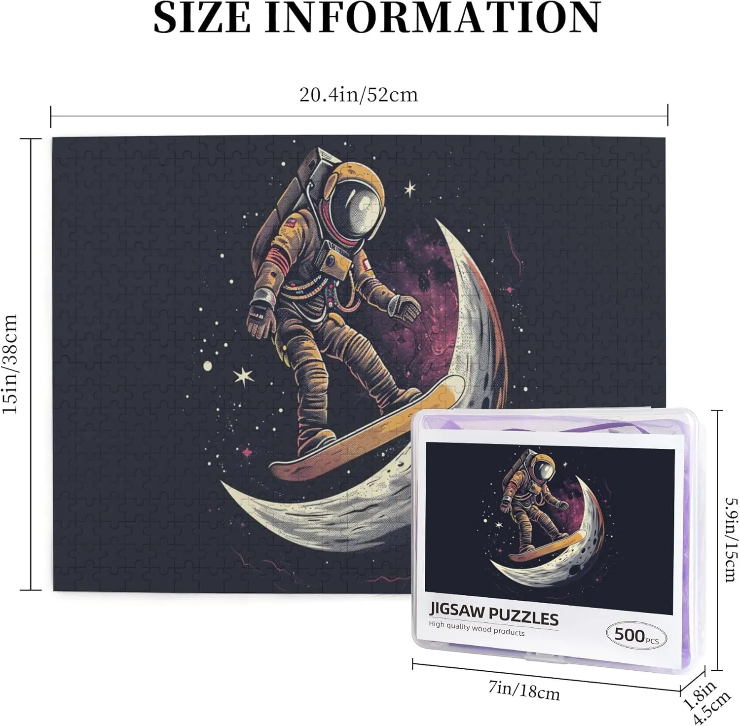 Lunar Skateboarding Astronauts 500 Pcs Jigsaw Puzzles,Unique Artwork for Adults,Great for Relaxation and Display for Puzzle Enthusiast,Challenging Brain Exercise,Modern Art Wooden Puzzle