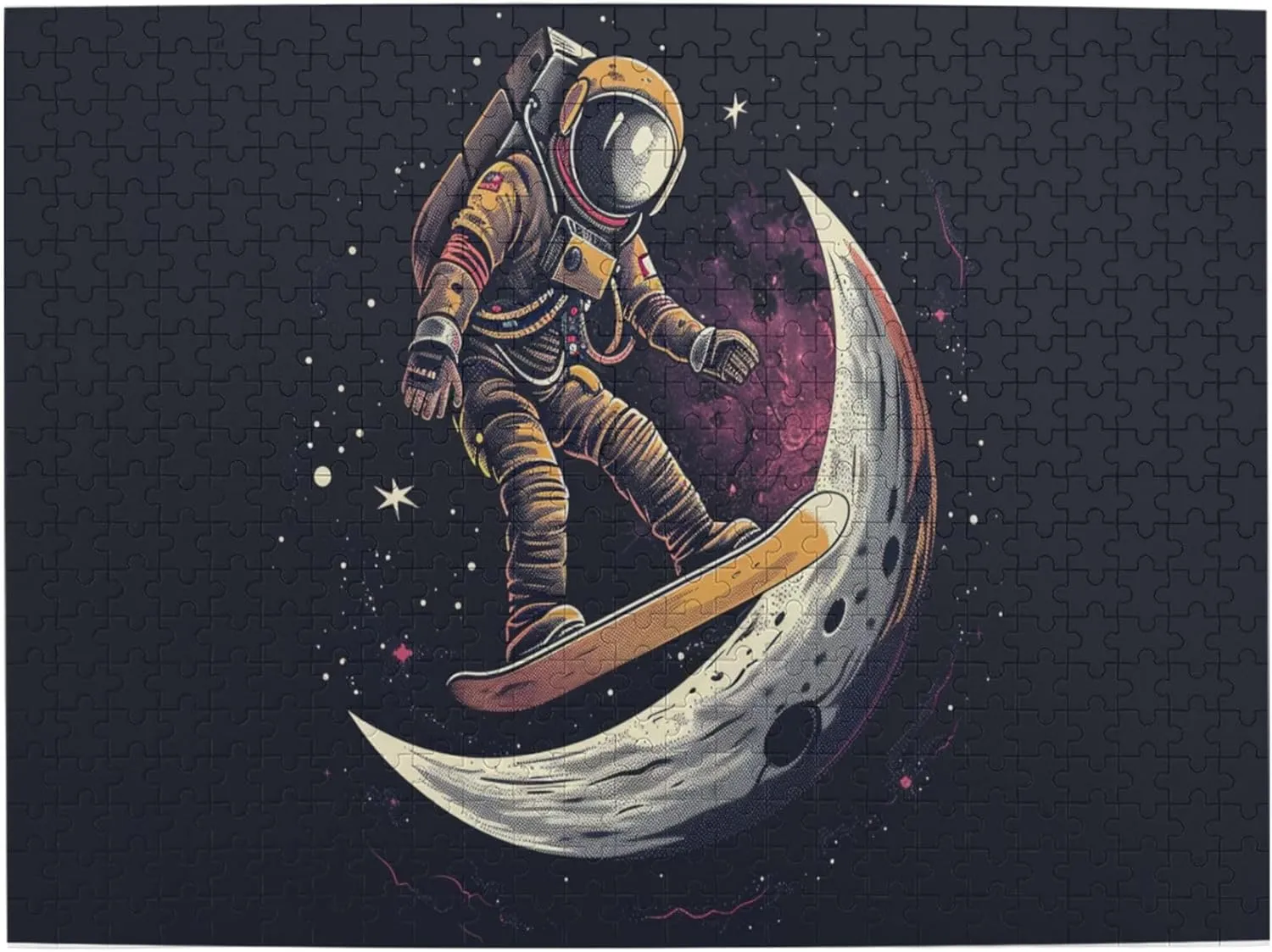 Lunar Skateboarding Astronauts 500 Pcs Jigsaw Puzzles,Unique Artwork for Adults,Great for Relaxation and Display for Puzzle Enthusiast,Challenging Brain Exercise,Modern Art Wooden Puzzle