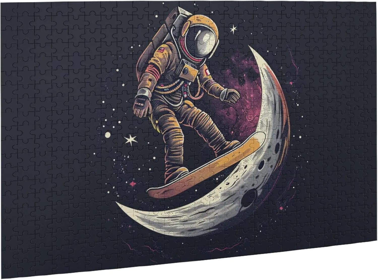 Lunar Skateboarding Astronauts 500 Pcs Jigsaw Puzzles,Unique Artwork for Adults,Great for Relaxation and Display for Puzzle Enthusiast,Challenging Brain Exercise,Modern Art Wooden Puzzle
