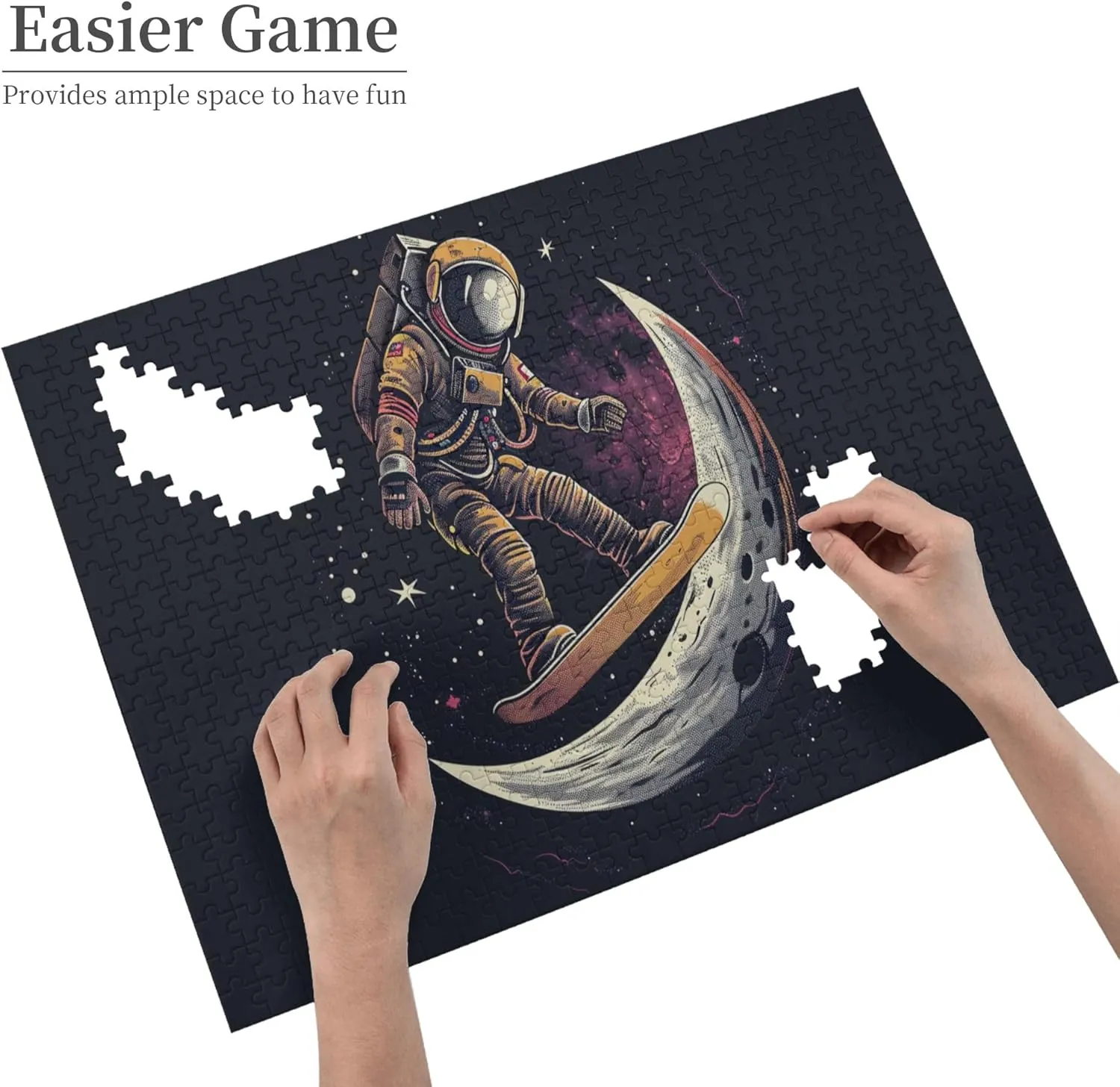Lunar Skateboarding Astronauts 500 Pcs Jigsaw Puzzles,Unique Artwork for Adults,Great for Relaxation and Display for Puzzle Enthusiast,Challenging Brain Exercise,Modern Art Wooden Puzzle
