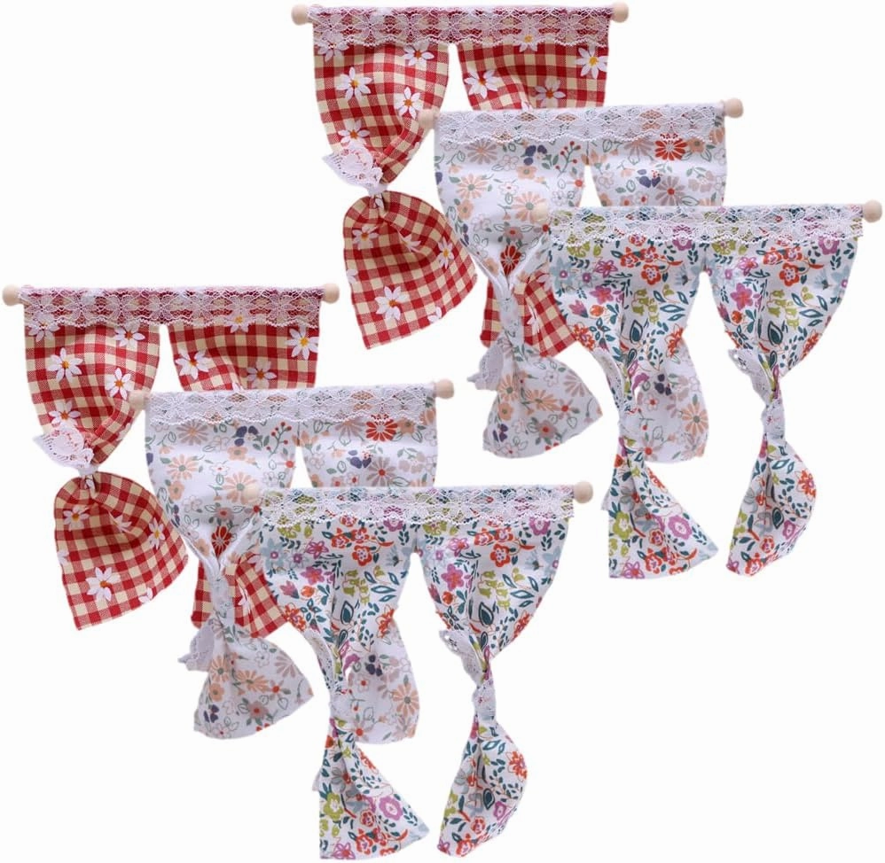 LUOZZY 6 PCS Miniature Lace Curtain 1/12 Scale Dollhouse Curtain Mini Window Curtain Dollhouse Bedroom Accessory