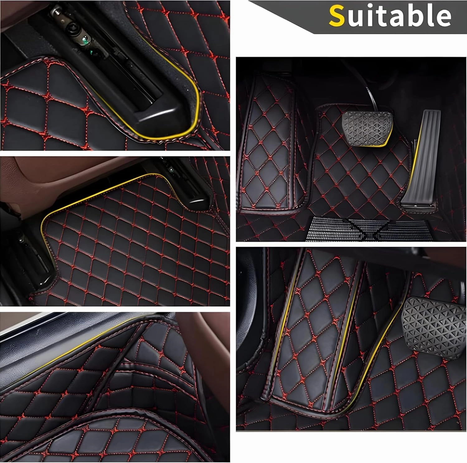 Luxury Leather Car Floor Mats for 2008-2014 Hyundai Genesis- All-Weather, Easy to Clean, Premium Interior Protection (Beige Black Combination)