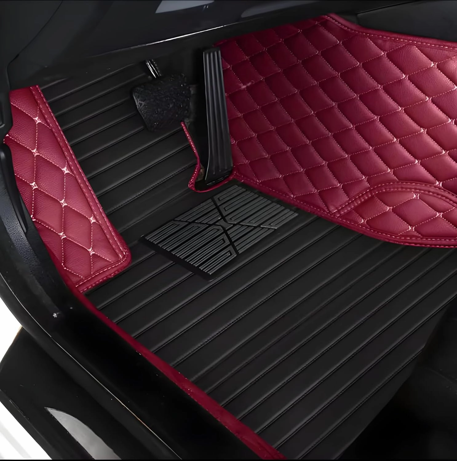 Luxury Leather Car Floor Mats for 2008-2014 Hyundai Genesis- All-Weather, Easy to Clean, Premium Interior Protection (Beige Black Combination)