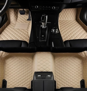 Luxury Leather Car Floor Mats for 2015-2016 Hyundai Genesis- All-Weather, Easy to Clean, Premium Interior Protection (Beige)