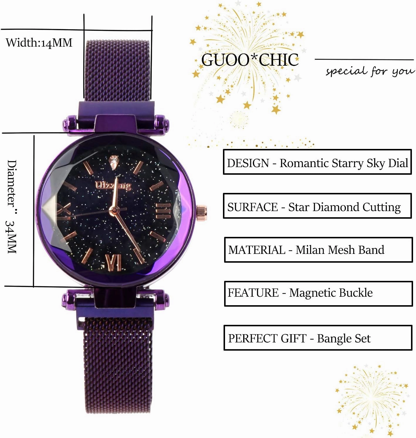 Luxury Quartz Starry Sky Dial Ladies Wrist Watches,Magnetic Mesh Band Watch and Bracelet Set…