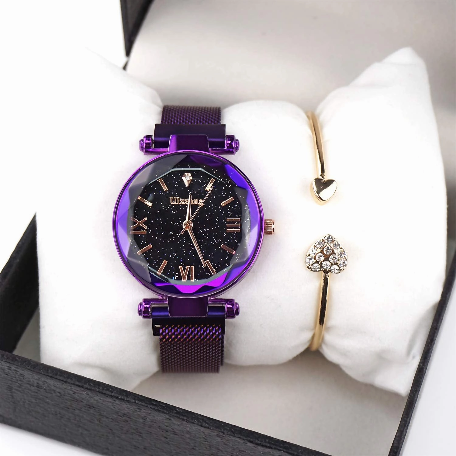 Luxury Quartz Starry Sky Dial Ladies Wrist Watches,Magnetic Mesh Band Watch and Bracelet Set…