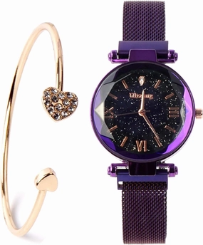 Luxury Quartz Starry Sky Dial Ladies Wrist Watches,Magnetic Mesh Band Watch and Bracelet Set…