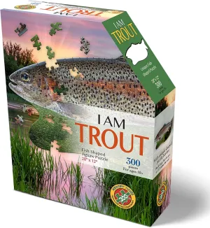 Madd Capp: I AM Trout - 300 Piece Jigsaw Puzzle- Fish-Shaped Puzzle, 28x12 Finished Size, Includes Fun Facts Booklet