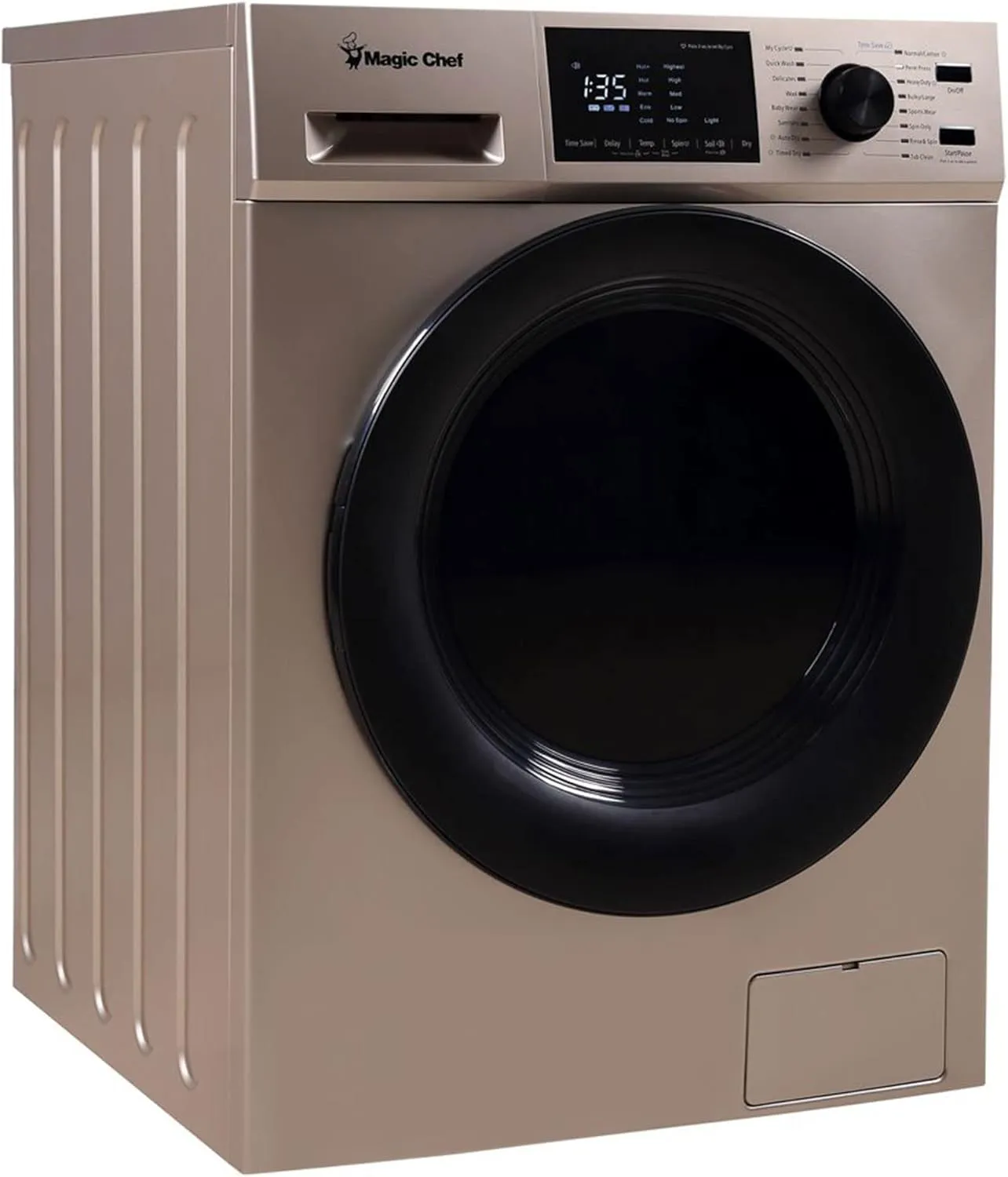 Magic Chef MCSCWD27G5 24 Inch Standalone Front Loading Combination Washer and Dryer with LED Display, 14 Wash Cycles, and Stainless Steel Inner Drum