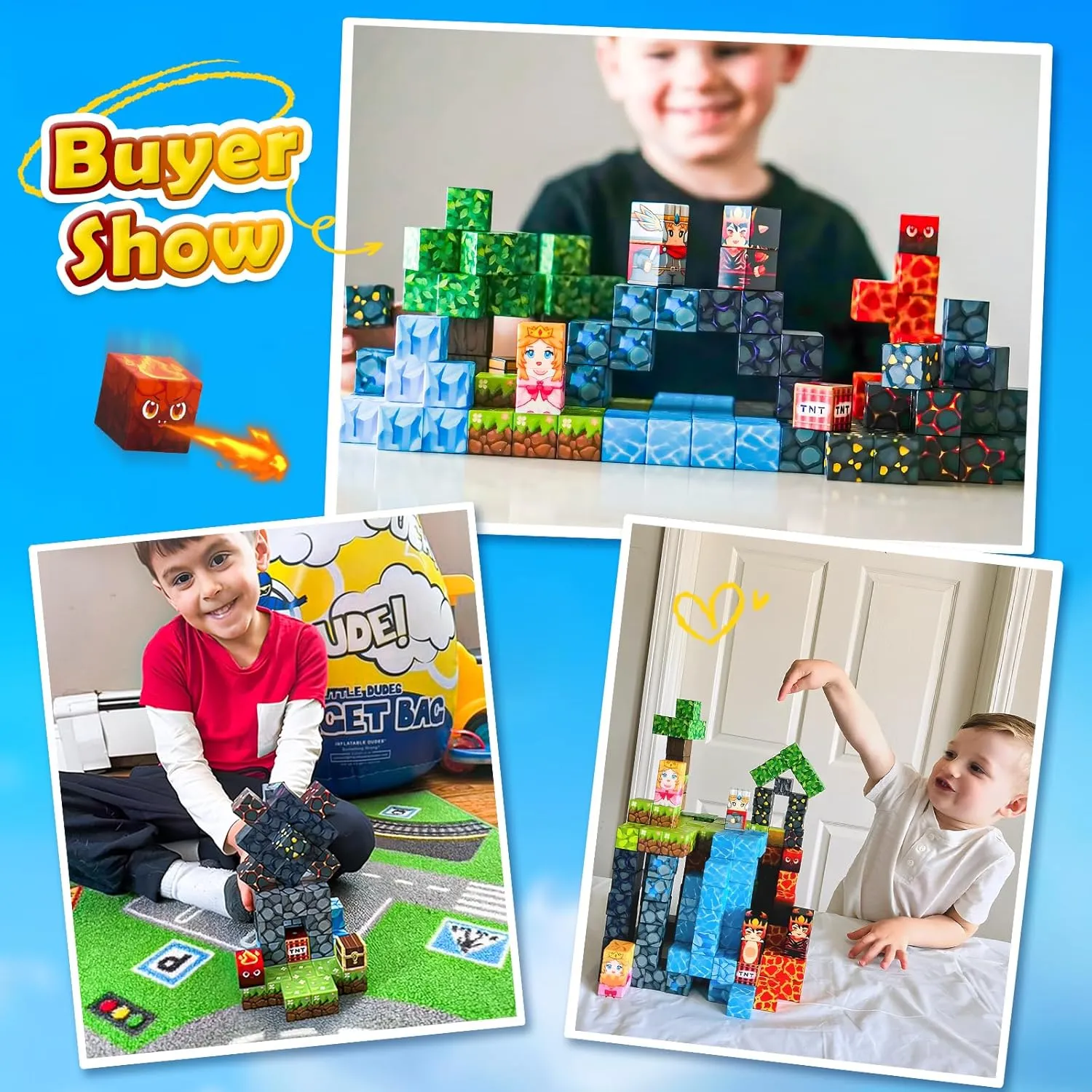 Magnetic Blocks - Build Mine Magnet World Lava Valley Set, 1" Magnetic Cube Building Toys for Kids Ages 3 , Montessori Sensory Toys for Toddlers, Creative Game Themed Toy Gifts for Boys & Girls