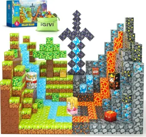 Magnetic Blocks - Build Mine Magnet World Lava Valley Set, 1" Magnetic Cube Building Toys for Kids Ages 3 , Montessori Sensory Toys for Toddlers, Creative Game Themed Toy Gifts for Boys & Girls
