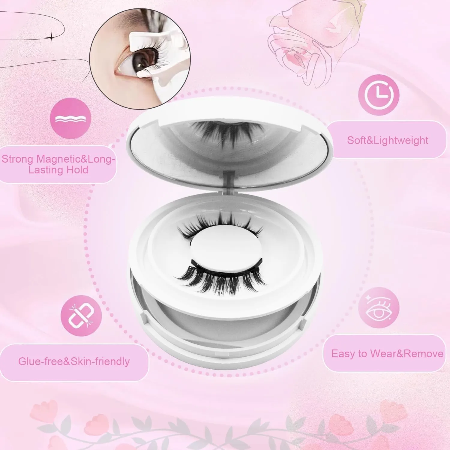 Magnetic Eyelashes with Applicator,2025 New Reusable Magnetic Eyelashes Natural Look No Glue or Liner Needed,Upgraded Soft Lashes for Daily Use(Natural Camellia Devli Simple)