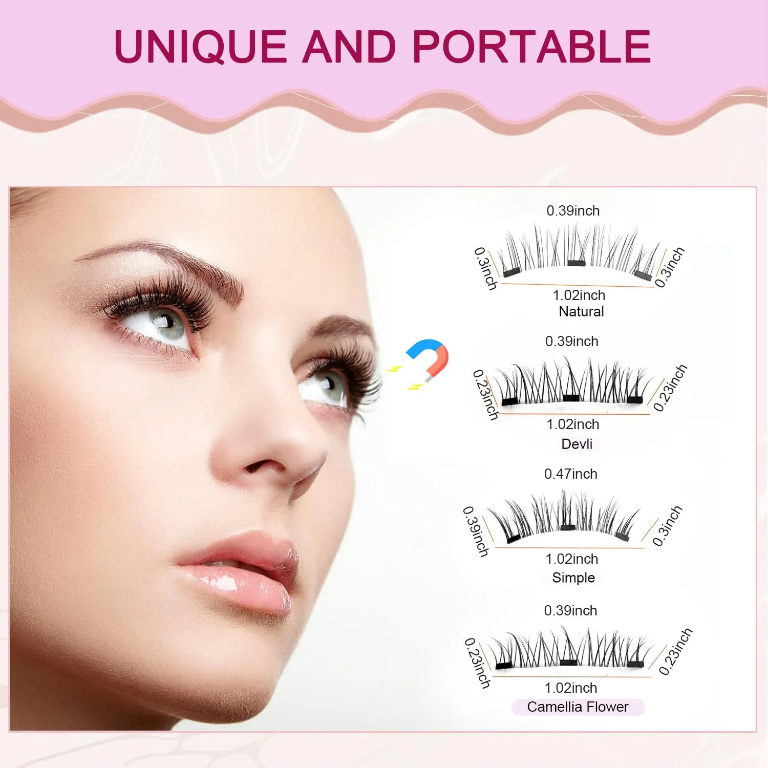 Magnetic Eyelashes with Applicator,2025 New Reusable Magnetic Eyelashes Natural Look No Glue or Liner Needed,Upgraded Soft Lashes for Daily Use(Natural Camellia Devli Simple)