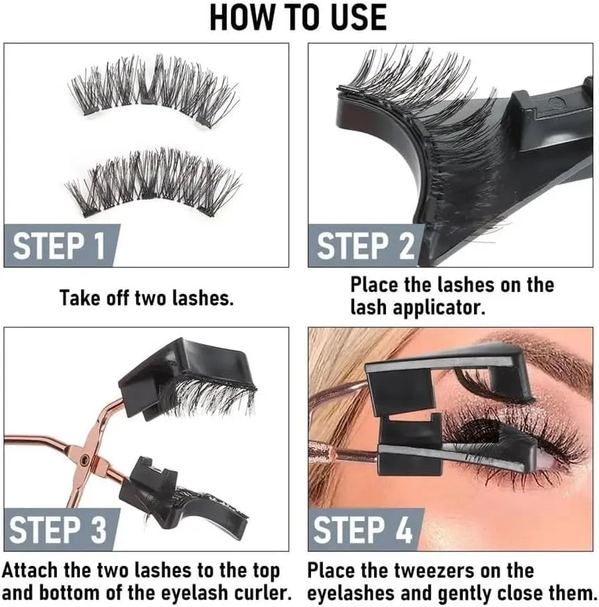 Magnetic Eyelashes Without Eyeliner 2 Pairs 3D Natural Look False Lashes No Glue, Reusable & Light Weight Magnetic Eyelashes Without Eyeliner (Color : Set 2)