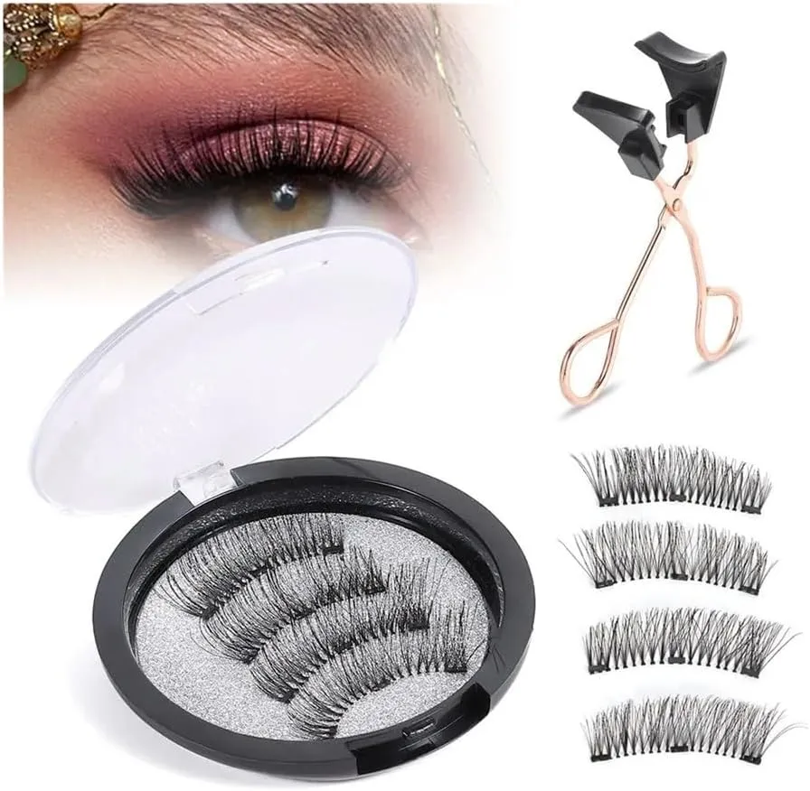 Magnetic Eyelashes Without Eyeliner 2 Pairs 3D Natural Look False Lashes No Glue, Reusable & Light Weight Magnetic Eyelashes Without Eyeliner (Color : Set 2)