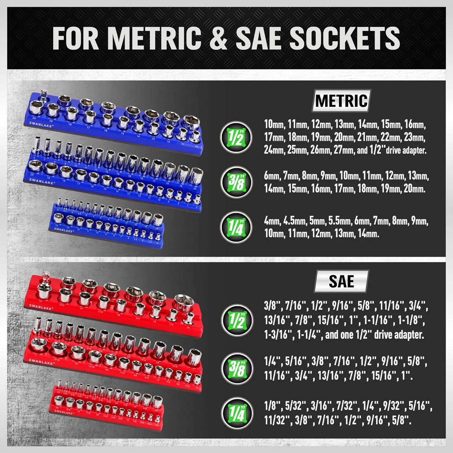 Magnetic Socket Organizer Set, 6PCS Magnetic Socket Holder, 1/4", 3/8", 1/2" Socket Holds 143 Pieces Magnetic Socket Trays (Blue&red, 6 Pcs)