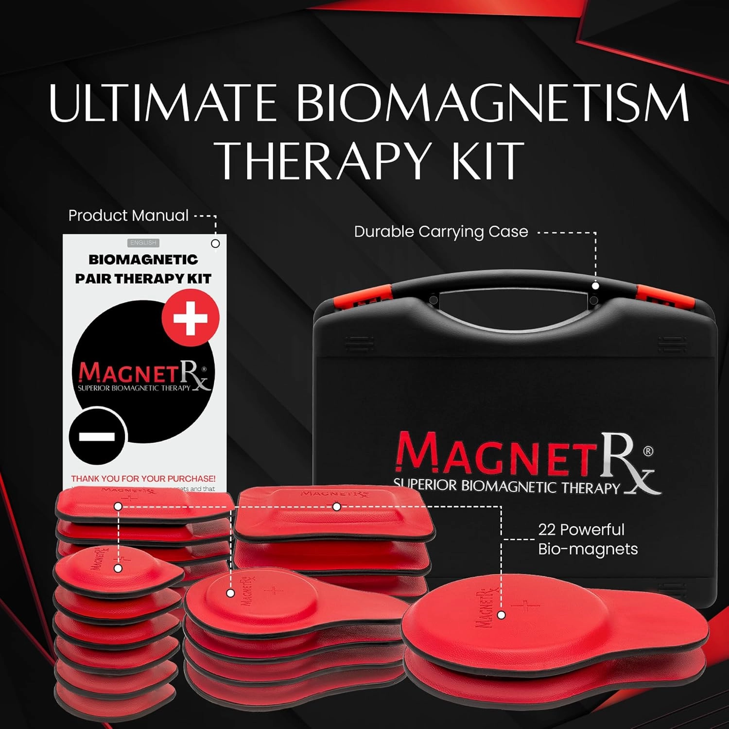 MagnetRX® Biomagnetic Magnets Kit – Imanes para Biomagnetismo Médico – Dr Goiz Magnets for Biomagnetism Bio Magnet Pair – Assorted Round & Rectangular 2500-5200 Gauss Magnet (22 Mixed Unit)