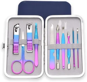 Manicure Set, 10 in 1 Professional Stainless Steel Nail Clippers with Luxurious Case,Pedicure Tools,Men Grooming Kit,Portable Fingernail Clippers for Women and Men