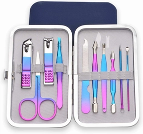 Manicure Kit, 10 PCS Professional Stainless Steel Nail Clippers for Women with Leather Case,Pedicure Set,Mens Nail Grooming Kit,Portable Finger Nail Clippers Adult for Men and Women